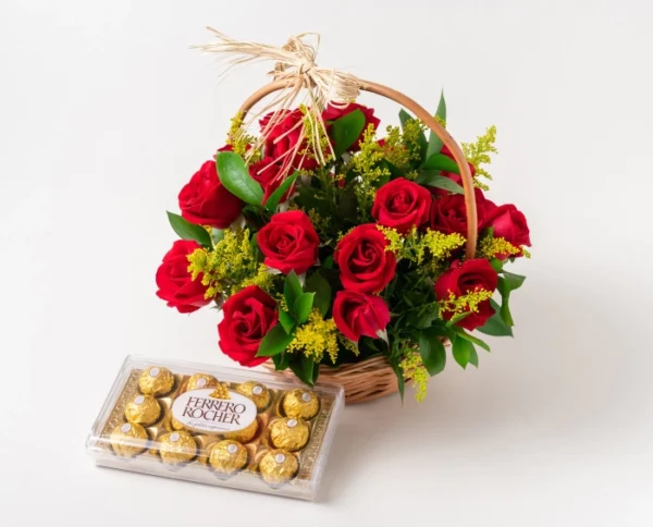 Cesta com 24 Rosas Vermelhas e Chocolate - Image 3