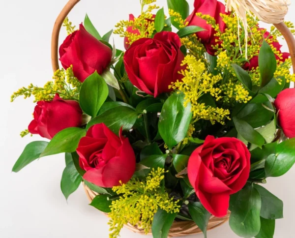 Cesta com 9 Rosas Vermelhas, Chocolate e Espumante - Image 2